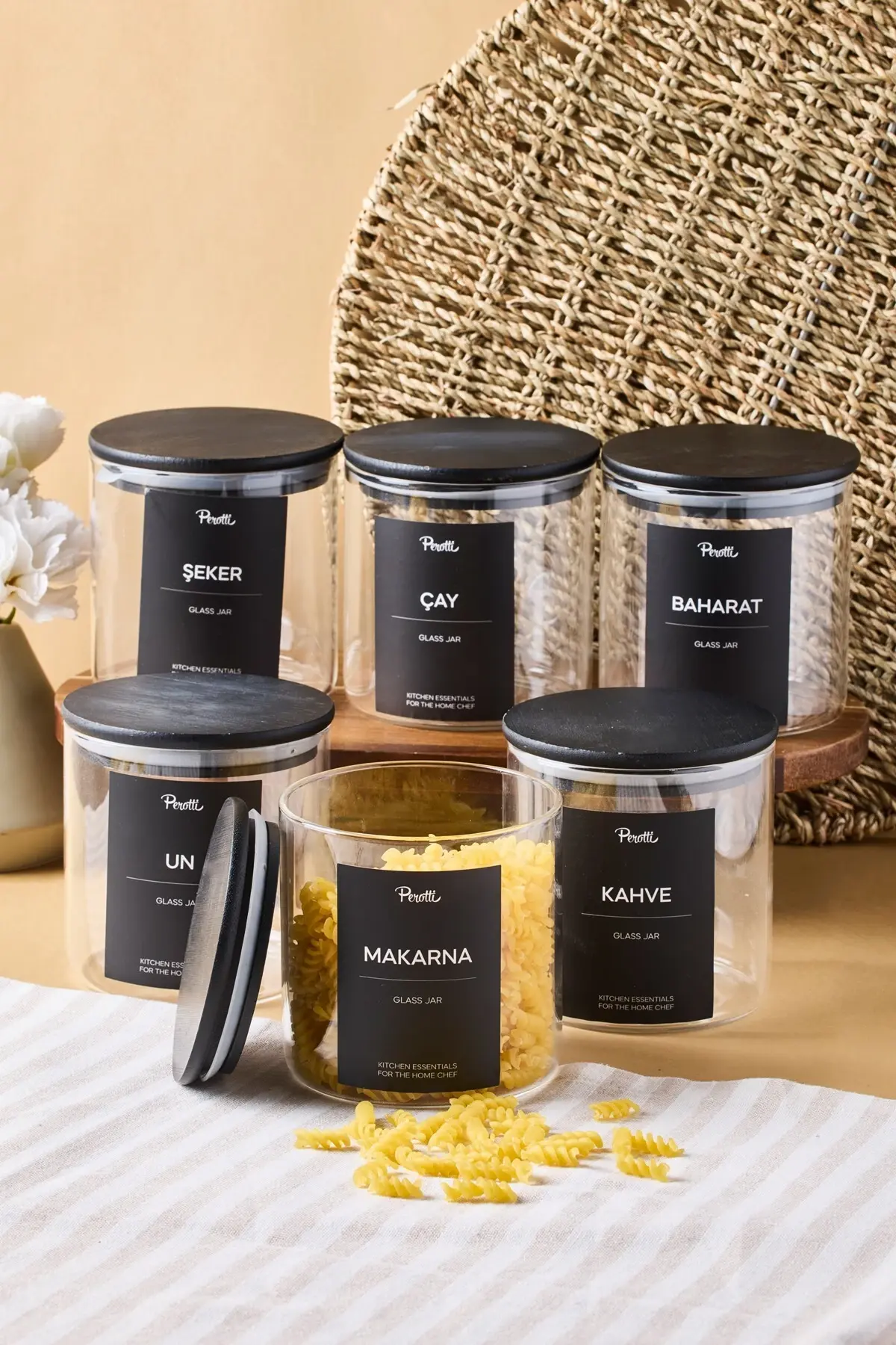 Laura 6'lı Siyah Ahşap Kapak Cam Kavanoz 750 ml