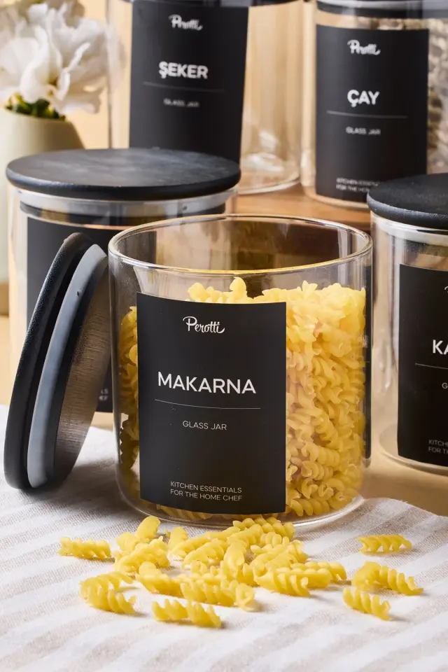 Laura 6'lı Siyah Ahşap Kapak Cam Kavanoz 750 ml