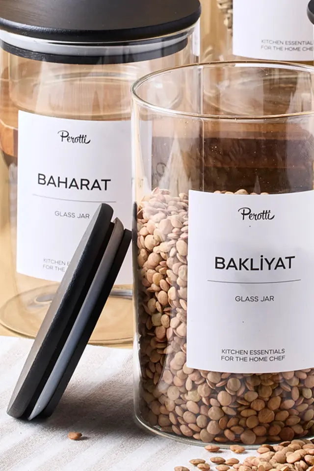 Laura 6'lı Siyah Ahşap Kapak Cam Kavanoz 1000 ml