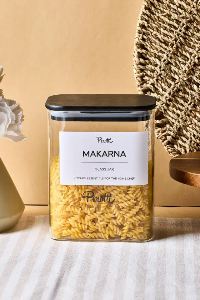 Porter Siyah Kapak Borosilikat Dikdörtgen Cam Kavanoz 1200 ml