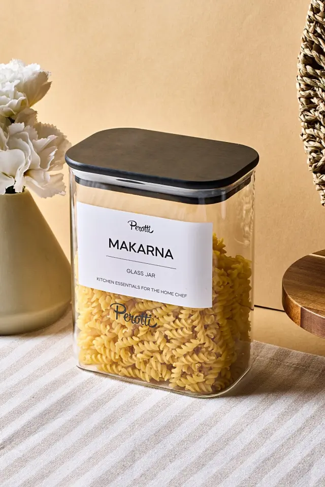 Porter Siyah Kapak Borosilikat Dikdörtgen Cam Kavanoz 1200 ml