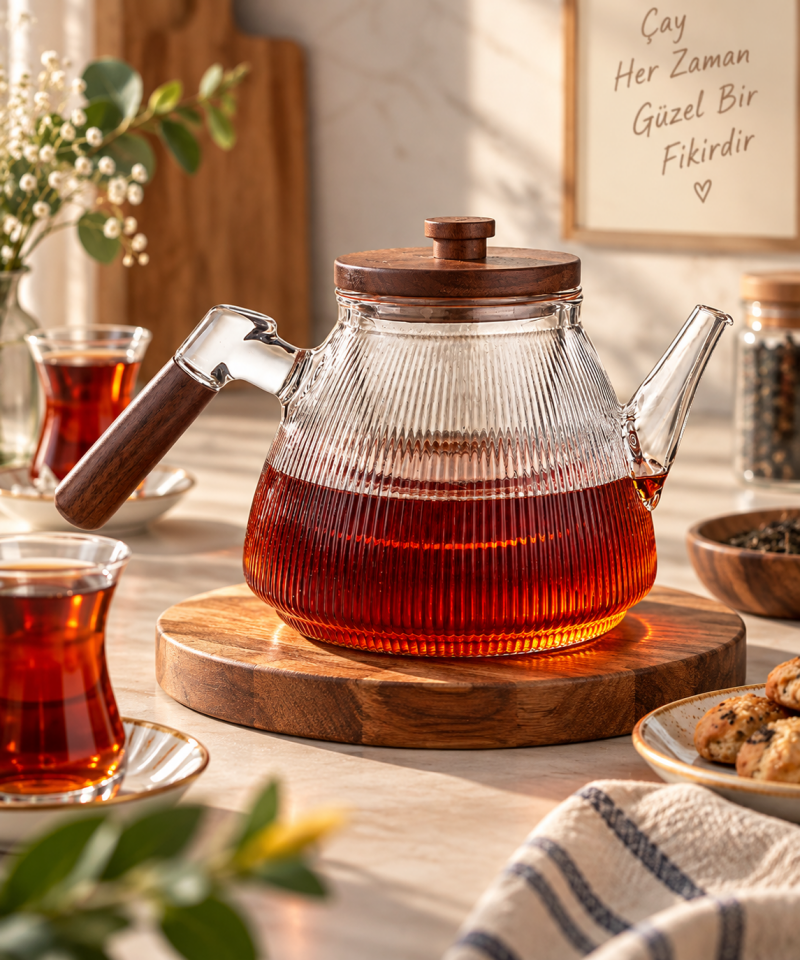 Akasya Detaylı Cam Demlik 1 Litre