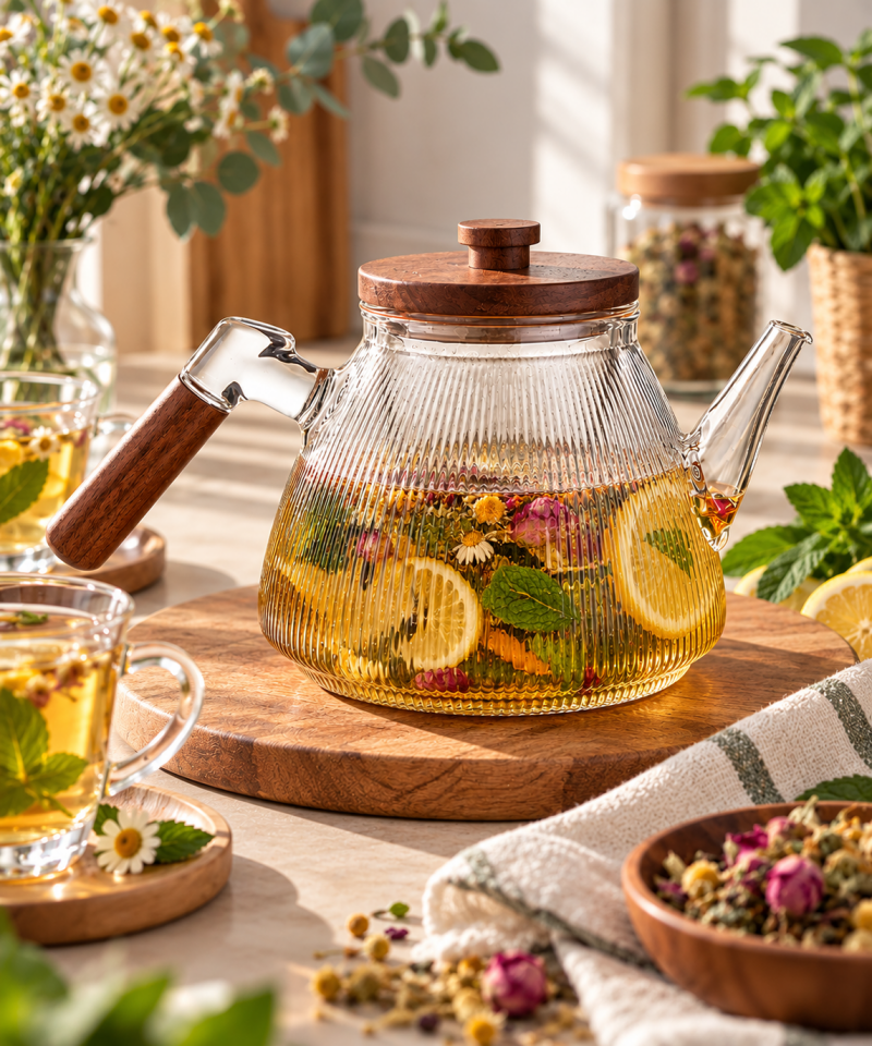 Akasya Detaylı Cam Demlik 1 Litre
