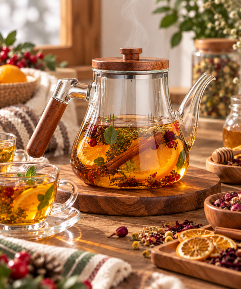 Akasya Detaylı Cam Demlik 1 Litre