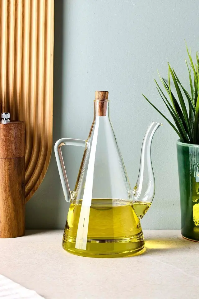 Price 500 ml Borosilikat Cam Yağdanlık Akasya Kapak