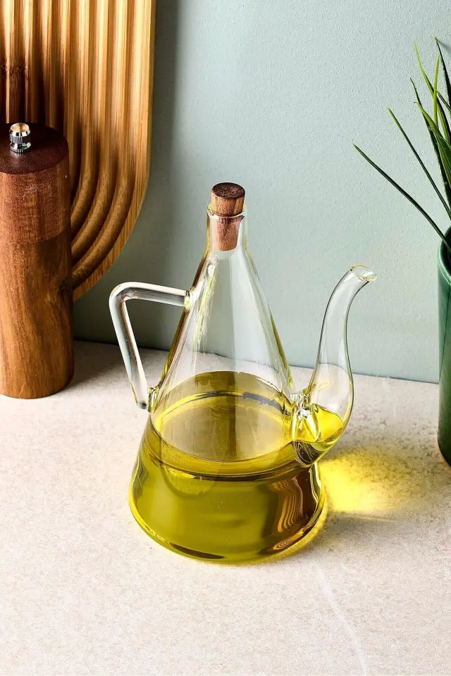 Price 500 ml Borosilikat Cam Yağdanlık Akasya Kapak