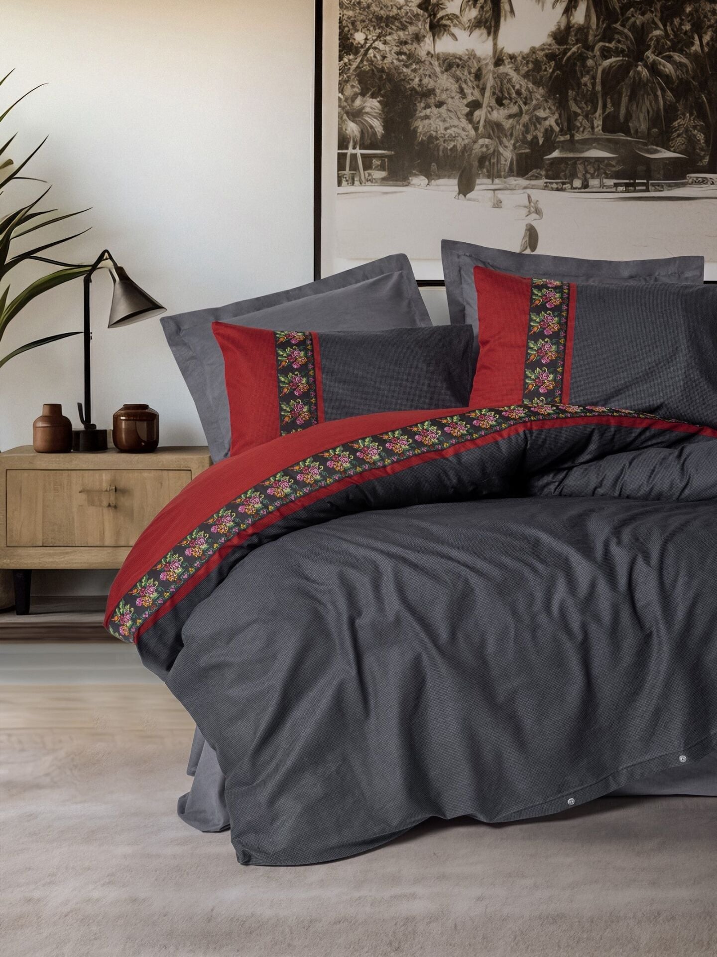 Folk Art Çift Kişilik Nevresim Takımı Lienzo Antrasit