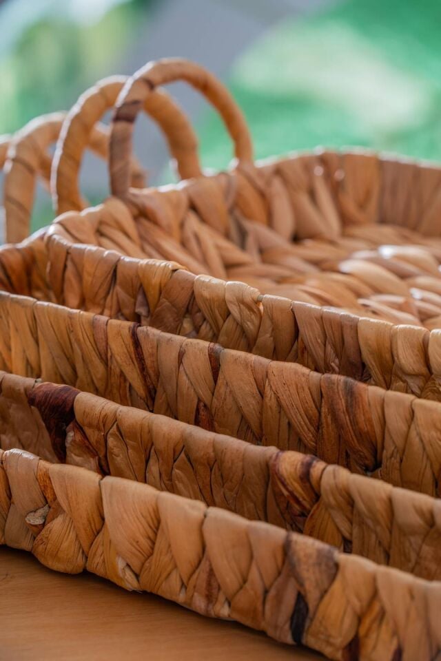 Wicker 4 Parça Hasır Yuvarlak Sepet & Tepsi