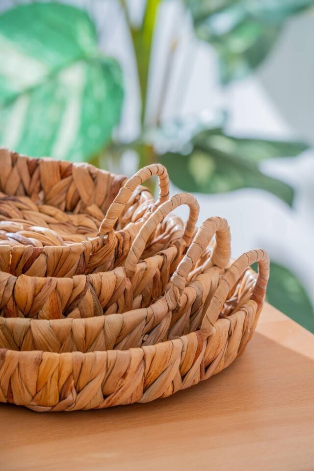 Wicker 4 Parça Hasır Oval Sepet & Tepsi