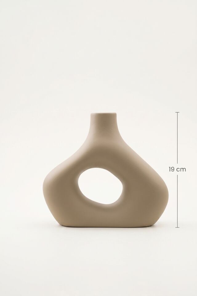 Terra Luxe Dalgalı Halka Vazo Krem - 21 cm
