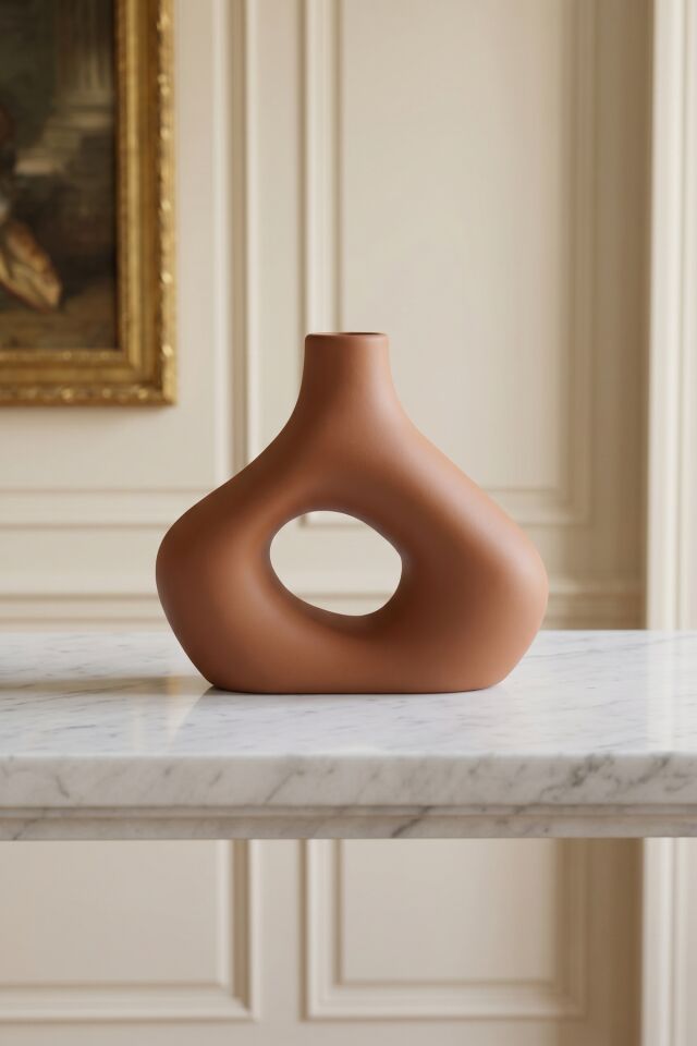 Terra Luxe Dalgalı Halka Vazo Turuncu- 21 cm