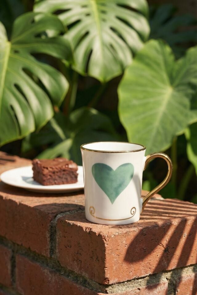 Heart Porselen Kupa Yeşil - 250 ml