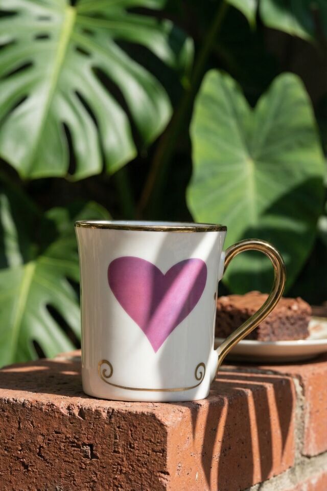Heart Porselen Kupa Mor - 250 ml