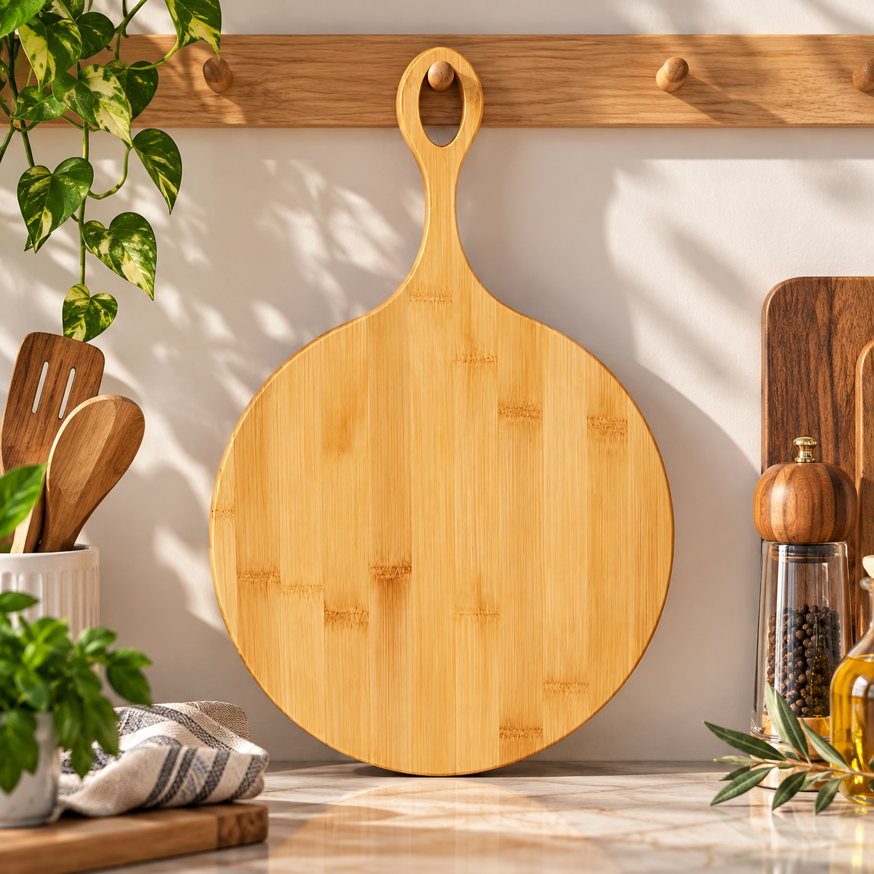 Bambu Kulplu Peynir Tabağı & Kesme Tahtası
