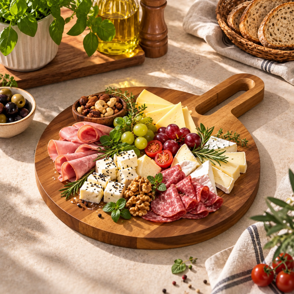 Akasya Kulplu Kesim Tahtası & Peynir Tabağı