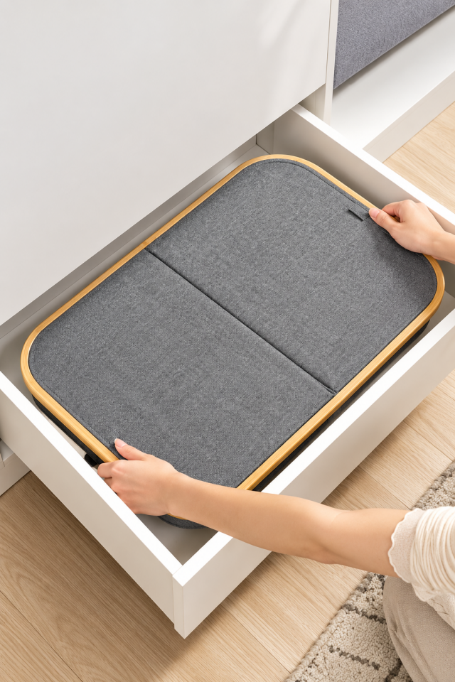 Bambu Kenarlı Kumaş Katlanabilir 150 Lt Çamaşır Sepeti