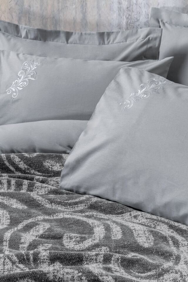 Fleece Çift Kişilik Yatak Örtülü Nevresim Takımı Volute Gri