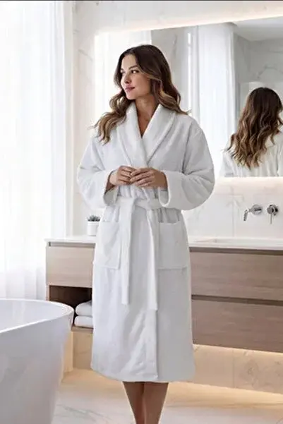 Casual Şalyaka Bornoz Beyaz – %100 Pamuk L