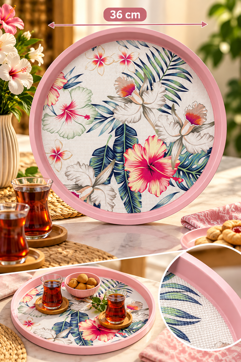 Kaymaz Zeminli Yuvarlak Tepsi - 36 cm
