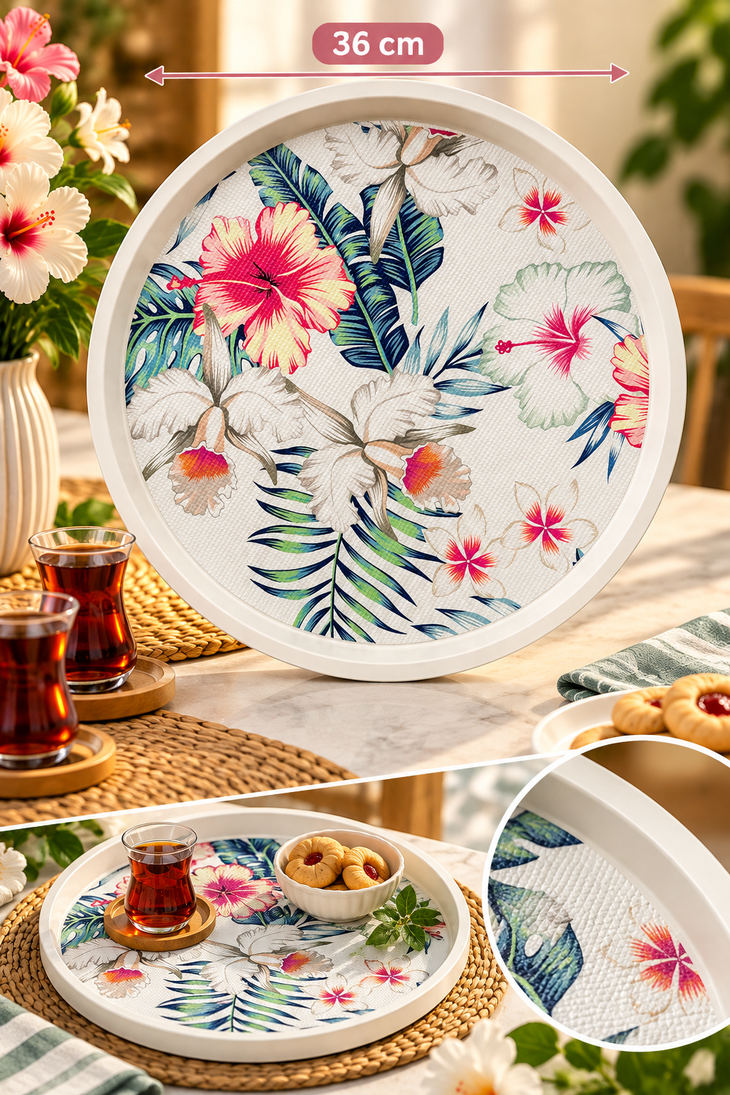 Kaymaz Zeminli Yuvarlak Tepsi - 36 cm