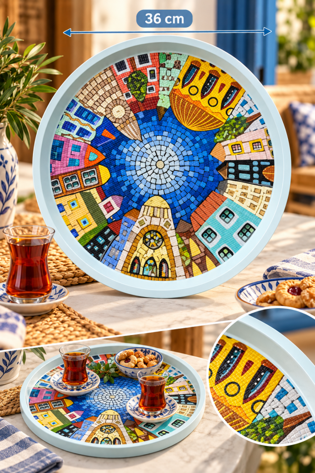 Kaymaz Zeminli Yuvarlak Tepsi - 36 cm