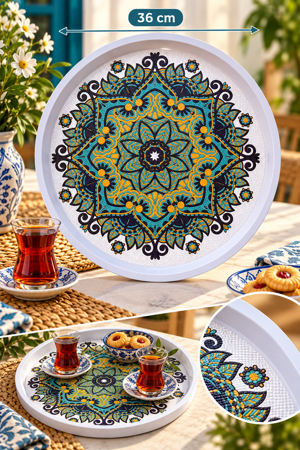 Kaymaz Zeminli Yuvarlak Tepsi - 36 cm