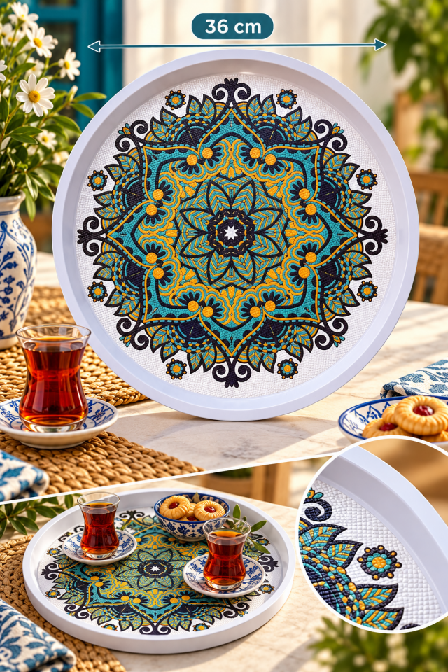 Kaymaz Zeminli Yuvarlak Tepsi - 36 cm