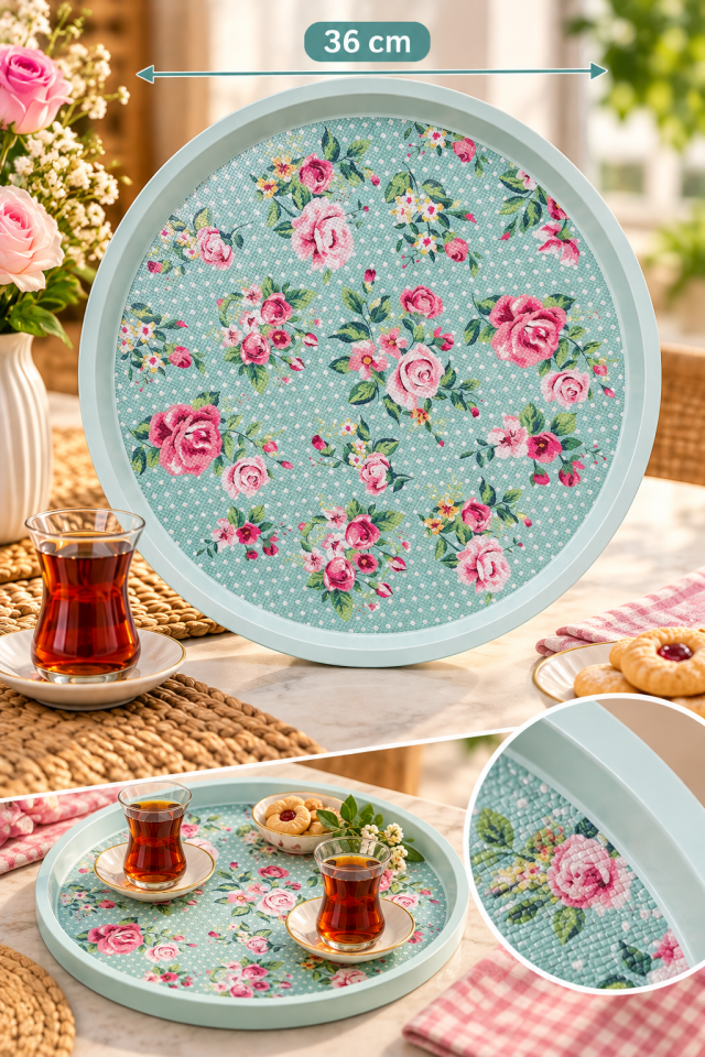 Kaymaz Zeminli Yuvarlak Tepsi - 36 cm
