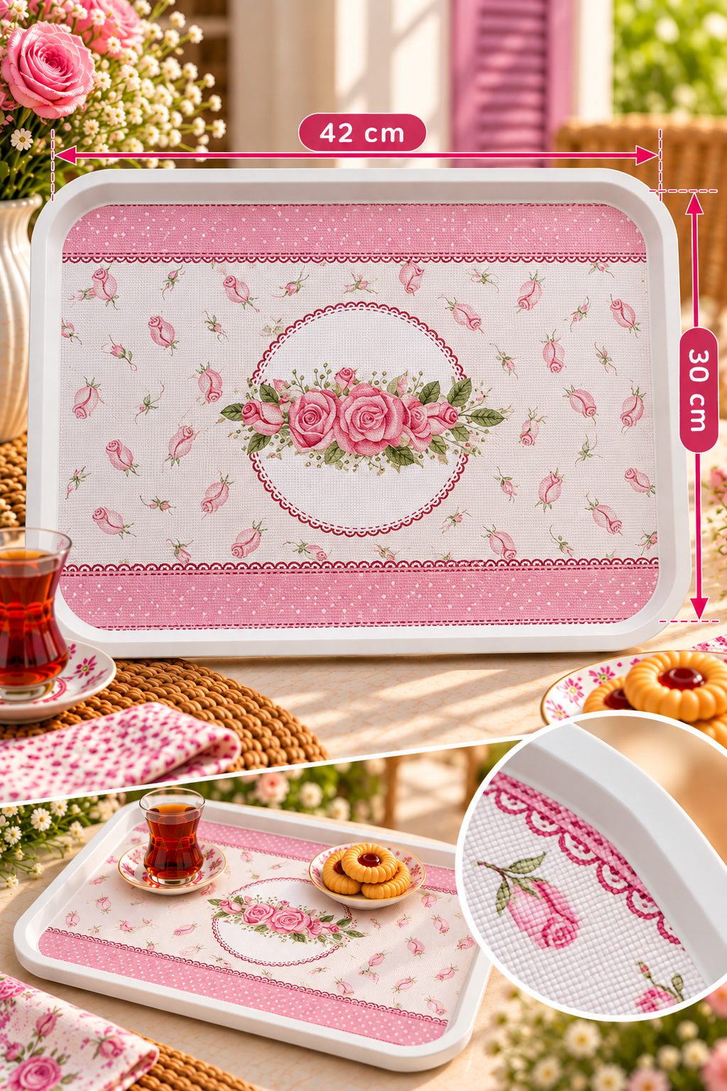 Kaymaz Zeminli Dikdörtgen Tepsi - 42x30 cm