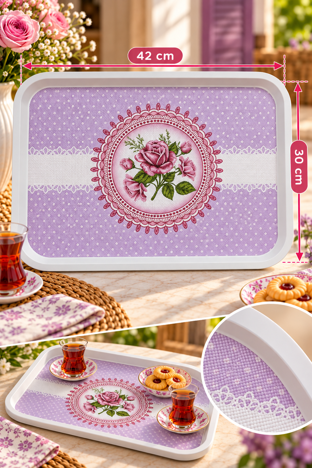 Kaymaz Zeminli Dikdörtgen Tepsi - 42x30 cm