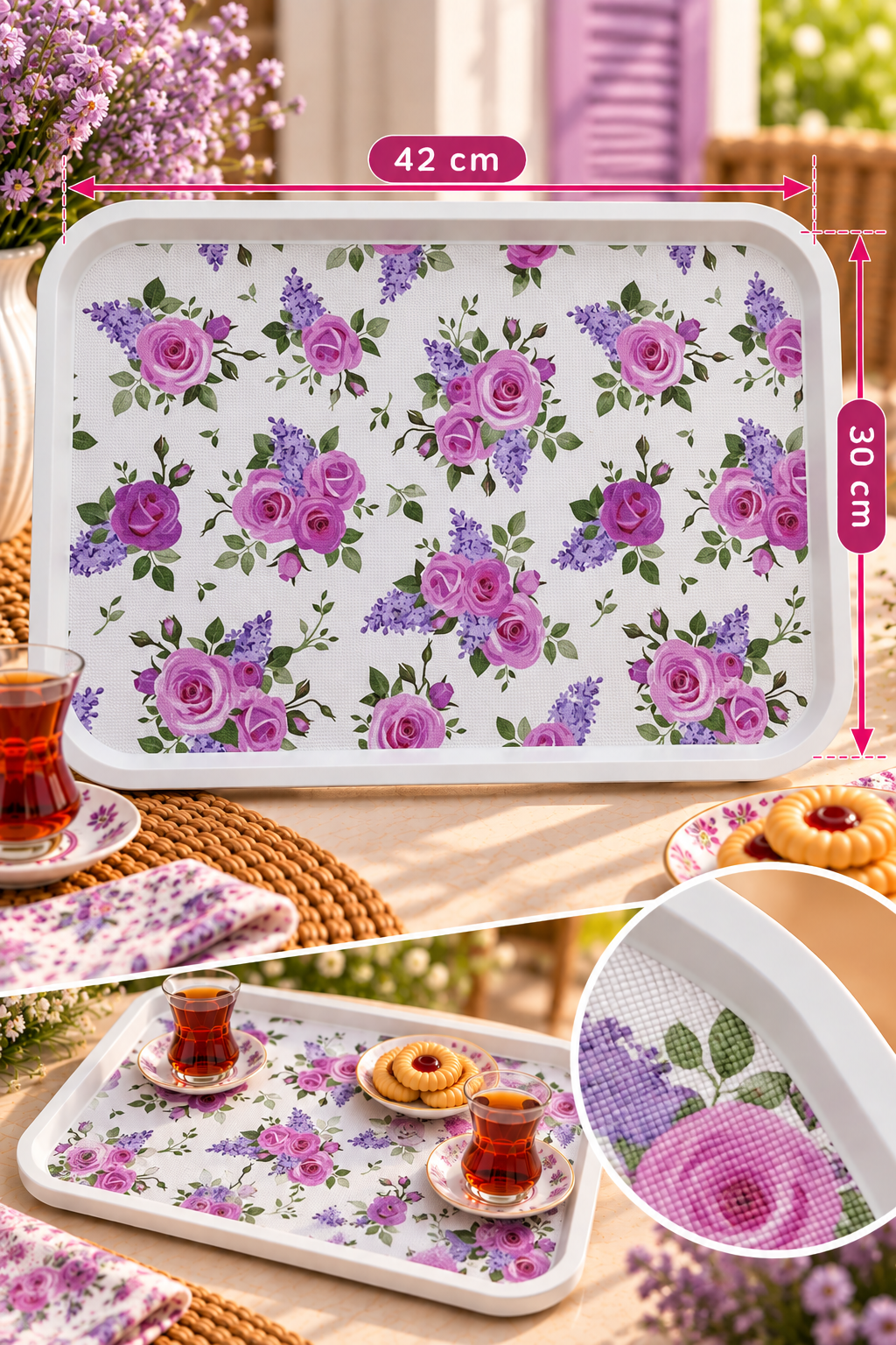 Kaymaz Zeminli Dikdörtgen Tepsi - 42x30 cm