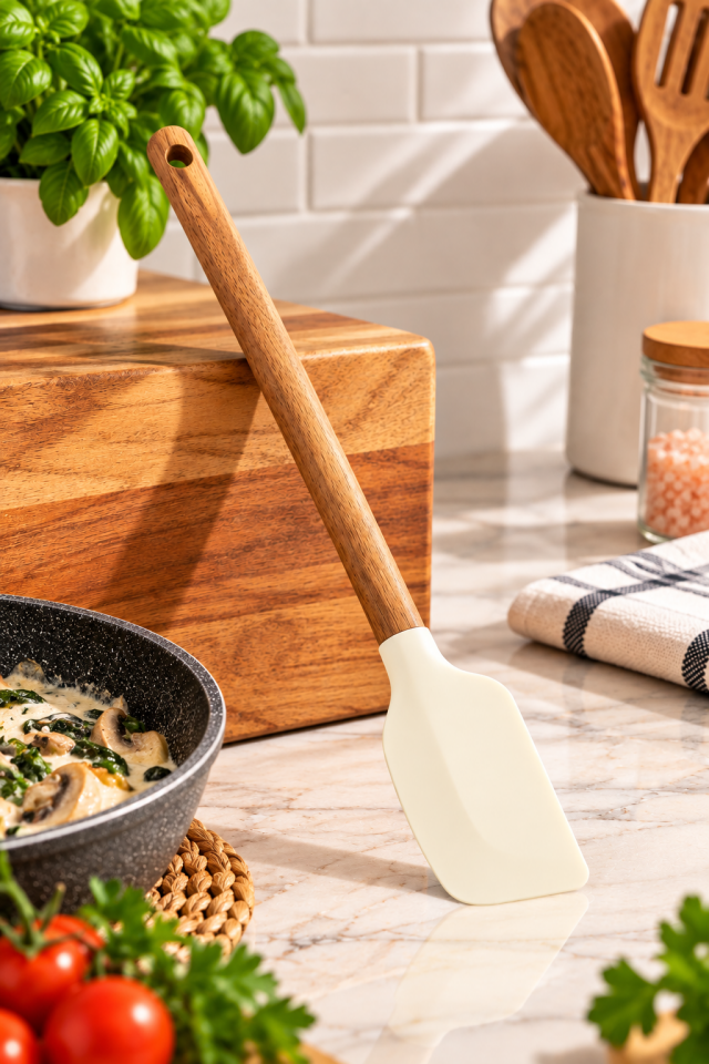 Akasya Saplı Silikon Yan Spatula