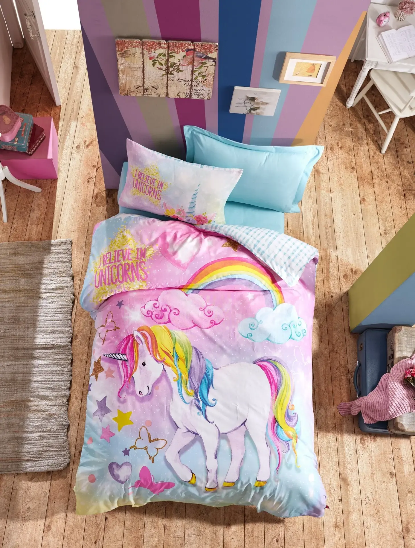 Junior Tek Kişilik Lastikli Çarşaflı Nevresim Takımı Dream Mint